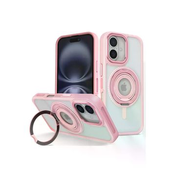 Fuchsia İphone 16 İle Uyumlu Banza Pembe Kablosuz Şarj Özellikli Standlı Kapak