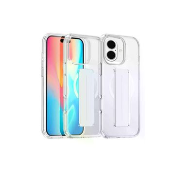 Fuchsia İphone 16 İle Uyumlu Kılıf Alfa Şeffaf Kablosuz Şarj Özellikli Standlı Kapak
