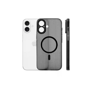 Fuchsia İphone 16 İle Uyumlu Line Siyah Kablosuz Şarj Özellikli Kapak