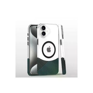 Fuchsia İphone 16 Plus İle Uyumlu Carbon Puzzle Açık Mavi Kablosuz Şarj Özellikli Kapak