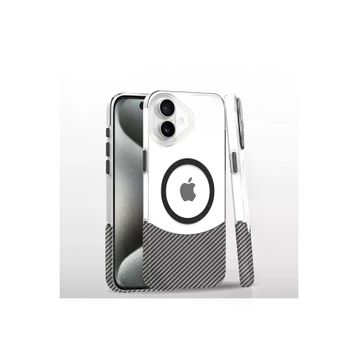 Fuchsia İphone 16 Plus İle Uyumlu Carbon Puzzle Beyaz Kablosuz Şarj Özellikli Kapak