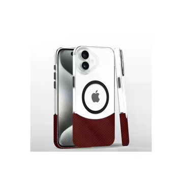 Fuchsia İphone 16 Plus İle Uyumlu Carbon Puzzle Pembe Kablosuz Şarj Özellikli Kapak
