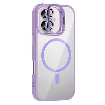 Fuchsia İphone 16 Plus İle Uyumlu Remim Lensli Lila Kablosuz Şarj Özellikli Standlı Kapak