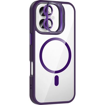 Fuchsia İphone 16 Plus İle Uyumlu Remim Lensli Magsafe Derin Mor Standlı Kapak