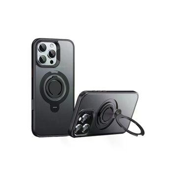 Fuchsia İphone 16 Pro İle Uyumlu Avatar 360 Dönen Siyah Kablosuz Şarj Özellikli Kapak