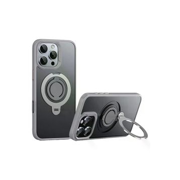 Fuchsia İphone 16 Pro İle Uyumlu Avatar 360 Dönen Titan Gri Kablosuz Şarj Özellikli Kapak