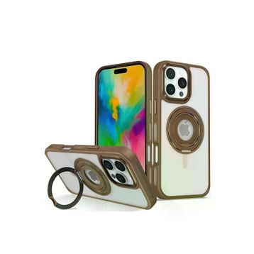 Fuchsia İphone 16 Pro İle Uyumlu Banza Kahverengi Kablosuz Şarj Özellikli Standlı Kapak
