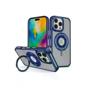 Fuchsia İphone 16 Pro İle Uyumlu Banza Lacivert Kablosuz Şarj Özellikli Standlı Kapak