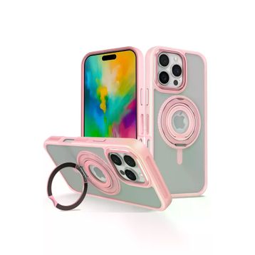 Fuchsia İphone 16 Pro İle Uyumlu Banza Pembe Kablosuz Şarj Özellikli Standlı Kapak