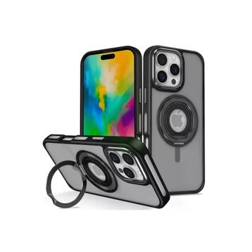 Fuchsia İphone 16 Pro İle Uyumlu Banza Siyah Kablosuz Şarj Özellikli Standlı Kapak