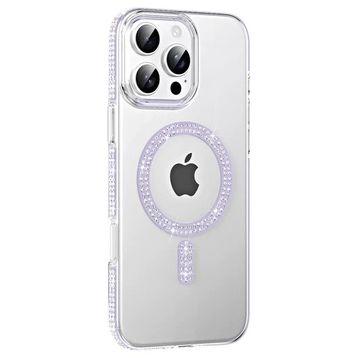 Fuchsia İphone 16 Pro İle Uyumlu Move Lila Taşlı Kablosuz Şarj Özellikli Kapak