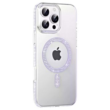 Fuchsia İphone 16 Pro İle Uyumlu Move Lila Taşlı Kablosuz Şarj Özellikli Kapak