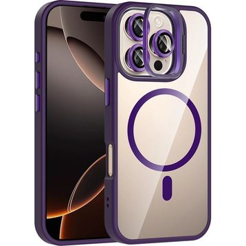Fuchsia İphone 16 Pro İle Uyumlu Remim Lensli Magsafe Derin Mor Standlı Kapak