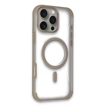 Fuchsia İphone 16 Pro Max İle Uyumlu Hilton Gold Kablosuz Şarj Özellikli Kapak
