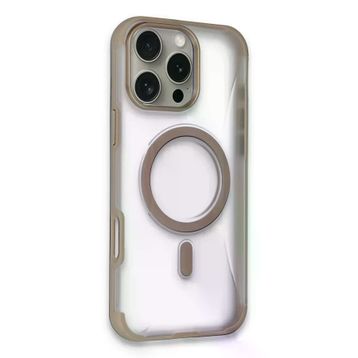 Fuchsia İphone 16 Pro Max İle Uyumlu Hilton Gold Kablosuz Şarj Özellikli Kapak