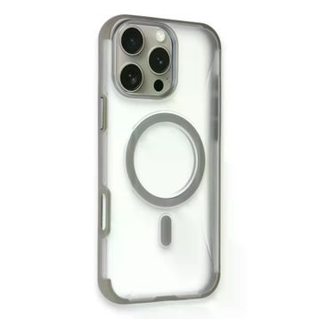 Fuchsia İphone 16 Pro Max İle Uyumlu Hilton Titan Gri Kablosuz Şarj Özellikli Kapak