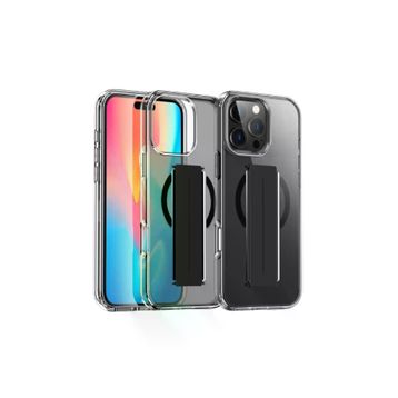 Fuchsia İphone 16 Pro Max İle Uyumlu Kılıf Alfa Siyah Kablosuz Şarj Özellikli Standlı Kapak