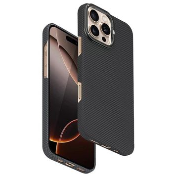 Fuchsia İphone 16 Pro Max Uyumlu Blaze 1000D Kevlar Siyah Kablosuz Şarj Özellikli Kılıf