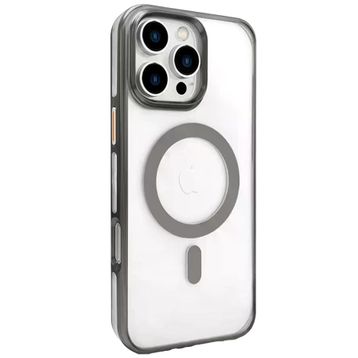 Fuchsia İphone 16 Pro Max Uyumlu Gleam Titan Gri Pc Sert Kablosuz Şarj Özellikli Kılıf