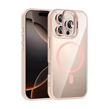 Fuchsia İphone 16 Pro Max Uyumlu Remim Lensli Pembe Kablosuz Şarj Özellikli Standlı Kapak