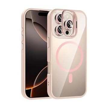 Fuchsia İphone 16 Pro Max Uyumlu Remim Lensli Pembe Kablosuz Şarj Özellikli Standlı Kapak