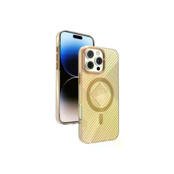 Fuchsia İphone 16 Pro Max Uyumlu Stella Gold Pc Sert Kablosuz Şarj Özellikli Kılıf