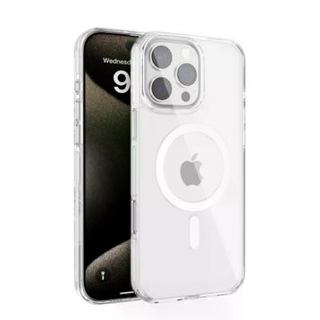 Fuchsia İphone 16 Pro Uyumlu Gleam Şeffaf Pc Sert Kablosuz Şarj Özellikli Kılıf