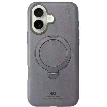 Fuchsia İphone 16 Uyumlu Vapor Titan Gri Deri Kablosuz Şarj Özellikli Standlı Kılıf