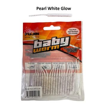 Fujin Baby Worm Pearl White Glow 5.2 cm Floating 18 Adet LRF Silikonu