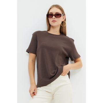Fulla Moda 81040 Basic Bisiklet Yaka Salaş Kadın T-shirt