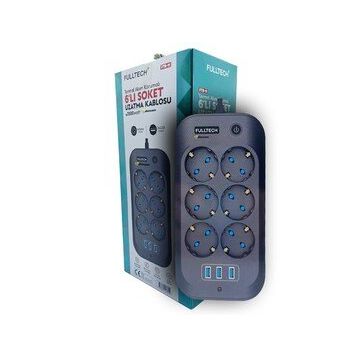Fulltech FTR-11 6 Priz 3XUSB 2500W Termal Akım Korumalı Priz