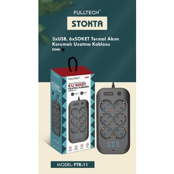 Fulltech FTR-11 6 Priz 3XUSB 2500W Termal Akım Korumalı Priz