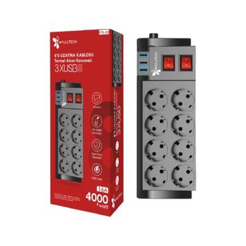 Fulltech FTR08 Gri 8'li Termal Akım Korumalı Priz