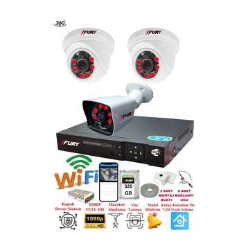 Fury 14125525 2 İç 1 Dış Kameralı 5MP Lens 2MP 320GB Görüntü Gece Görüşlü FHD Güvenlik Kamerası
