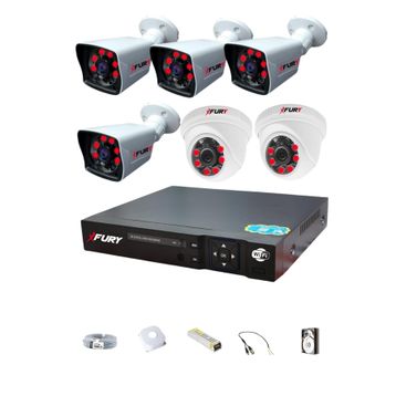 Fury 14125525 2 İç 4 Dış Kameralı 5MP Lens 2MP Görüntü 1TB Gece Görüşlü Full HD Güvenlik Kamerası