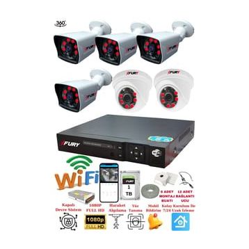 Fury 14125525 2 İç 4 Dış Kameralı 5MP Lens 2MP Görüntü 1TB Gece Görüşlü Full HD Güvenlik Kamerası