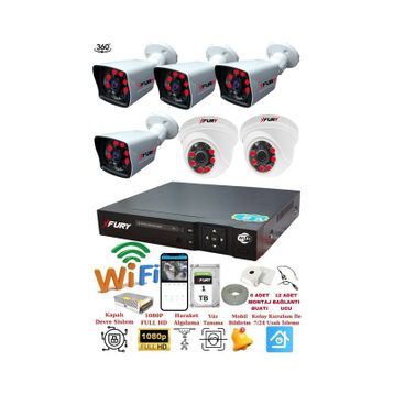 Fury 14125525 2 İç 4 Dış Kameralı 5MP Lens 2MP Görüntü 1TB Gece Görüşlü Full HD Güvenlik Kamerası