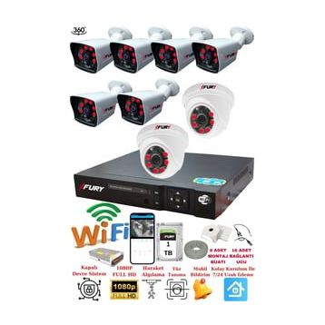Fury 14125525 2 İç 6 Dış Kameralı 5MP Lens 2MP Görüntü 1TB Gece Görüşlü Full HD Güvenlik Kamerası