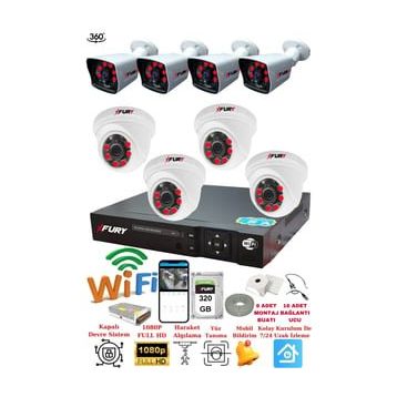 Fury 14125525 4 İç 4 Dış Kameralı 5MP Lens 2MP Görüntü 320GB Gece Görüşlü Full HD Güvenlik Kamerası