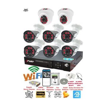 Fury 14125570 2 İç 6 Dış Kameralı 5MP Lens 2MP Görüntü 1TB Gece Görüşlü Full HD Güvenlik Kamerası