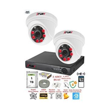 Fury 1412A 2 Kameralı 5MP 3.6 mm Lens 2MP Görüntü 1TB 6 Atom Led Gece Görüşlü Full HD Güvenlik Kamerası