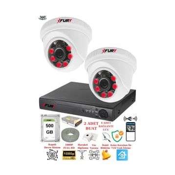Fury 1412A 2 Kameralı 5MP 3.6 mm Lens 2MP Görüntü 500GB 6 Atom Led Gece Görüşlü Full HD Güvenlik Kamerası