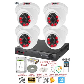 Fury 1412A 4 Kameralı 5MP 3.6 mm Lens 2MP Görüntü 1TB 6 Atom LED Gece Görüşlü Full HD Güvenlik Kamerası