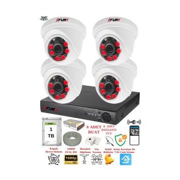 Fury 1412A 4 Kameralı 5MP 3.6 mm Lens 2MP Görüntü 1TB 6 Atom LED Gece Görüşlü Full HD Güvenlik Kamerası