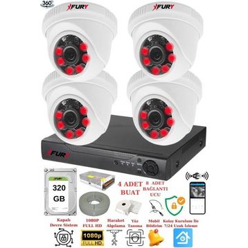 Fury 1412A 4 Kameralı 5MP 3.6 mm Lens 2MP Görüntü 320GB 6 Atom LED Gece Görüşlü Full HD Güvenlik Kamerası