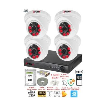 Fury 1412A 4 Kameralı 5MP 3.6 mm Lens 2MP Görüntü 320GB 6 Atom LED Gece Görüşlü Full HD Güvenlik Kamerası