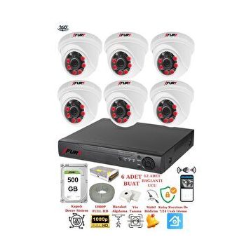 Fury 1412A 6 Kameralı 5MP 3.6 mm Lens 2MP Görüntü 500GB 6 Atom Led Gece Görüşlü Full HD Güvenlik Kamera