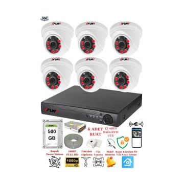 Fury 1412A 6 Kameralı 5MP 3.6 mm Lens 2MP Görüntü 500GB 6 Atom Led Gece Görüşlü Full HD Güvenlik Kamera