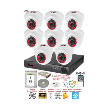 Fury 1412A 8 Kameralı 5MP 3.6 mm Lens 2MP Görüntü 1TB 6 Atom LED Gece Görüşlü Full HD Güvenlik Kamerası