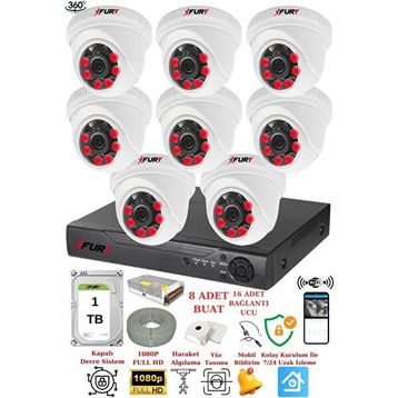 Fury 1412A 8 Kameralı 5MP 3.6 mm Lens 2MP Görüntü 1TB 6 Atom LED Gece Görüşlü Full HD Güvenlik Kamerası